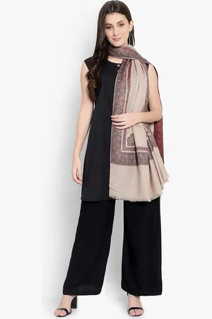 Mizash Women Beige Woven Design Woolen Shawl