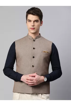 ESSAS club Men Khaki Woven Design Formal Nehru Jacket