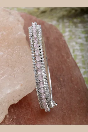 karatcart Silver-Plated & Pink American Diamond Studded Bangle