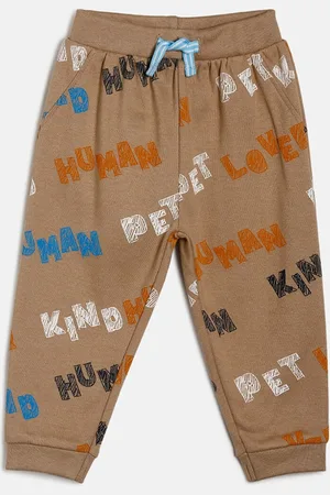 MINI KLUB Infants Brown & White Printed Pure Cotton Joggers
