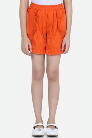 Cutiekins Girls Orange Solid Cotton Shorts
