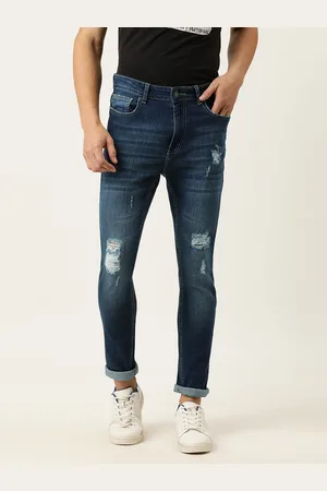 Forever 21 Men Blue Highly Distressed Heavy Fade Slim Fit Stretchable Jeans