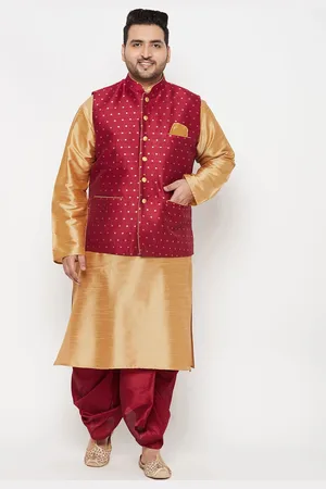 Vastramay Men Rose Gold Kurta With Dhoti Pants & Nehru Jacket
