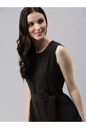 SHOWOFF Women Black Solid Round Neck Playsuit