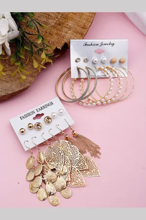 Jewels Galaxy Gold-Toned Set of 12 Contemporary Drop Earrings