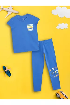 XY Life Girls Blue & Orange Printed T-shirts & Leggings