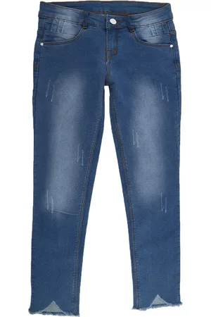 V-Mart Girls Blue Low Distress Heavy Fade Stretchable Jeans