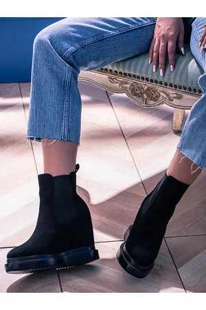 SAINT G. Women Genuine Suede Leather Inner Wedge Heel Slip On Ankle Boots