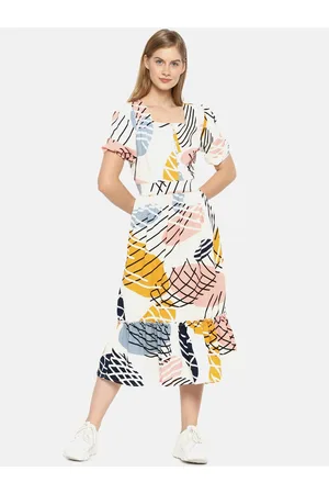 Campus Women White Printed A-Line Dress