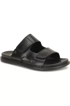 Bata Men Black Leather Comfort Sandals