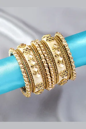 Peora Exquisite Handmade Silk Thread Faux Stone Studded Matching Bangle Set Chuda Indian Ethnic