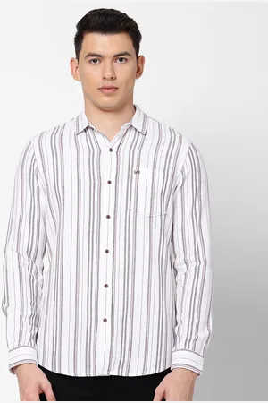 Lee Men White Slim Fit Striped Cotton Casual Shirt