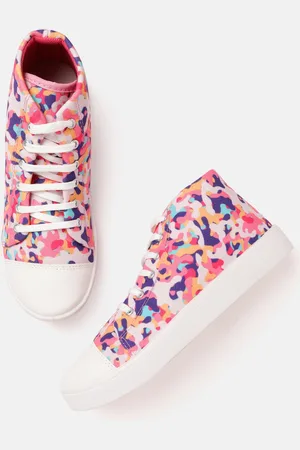 Kook N Keech Women Pink & White Abstract Print Mid-Top Sneakers