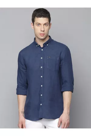 Lindbergh Men Navy Blue Solid Slim Fit Casual Shirt