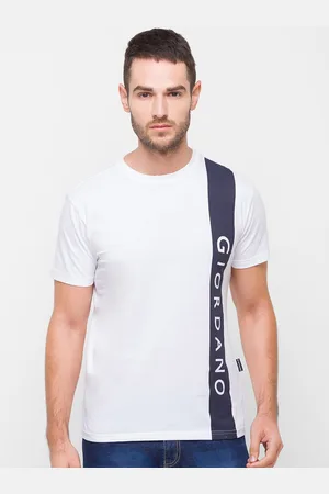 Giordano Men White & Black Typography Printed Cotton Slim Fit T-shirt