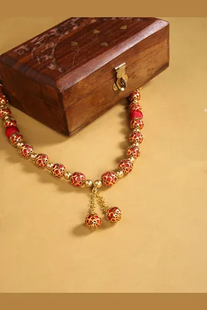 Akshara Clothing Red & Gold-Toned German Silver Gold-Plated Handcrafted Necklace