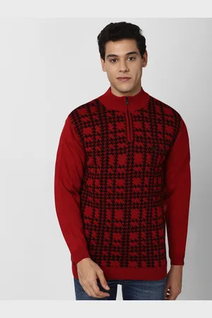 Peter England Men Red & Black Cotton Pullover