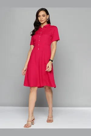 Chemistry Pink Solid Shirt Dress with Pocket