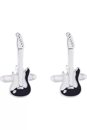 Bodha Silver-Plated & Black Guitar Shaped Cufflinks