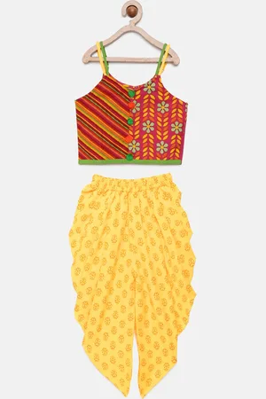 Twisha Girls Pink & Yellow Printed Top with Dhoti Pants