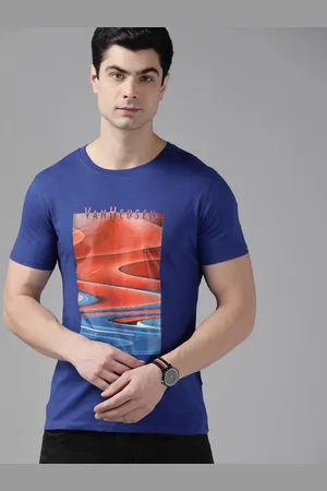 V Dot Men Blue Printed Pure Cotton Slim Fit T-shirt