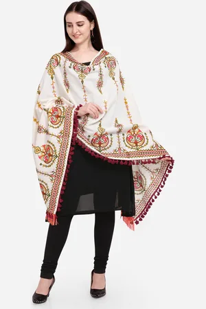 MESMORA FASHION Off White & Pink Embroidered Pure Cotton Dupatta