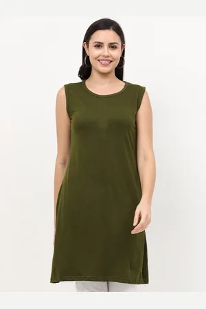 Fleximaa Women Olive Green Longline Sleeveless Top