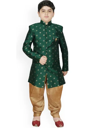 SG Boys Teal Green & Golden Printed Sherwani Set