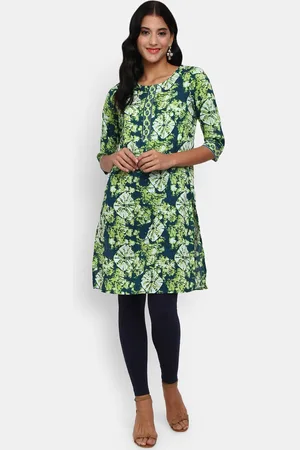 V-Mart Women Green Bandhani Printed Cotton Kurta