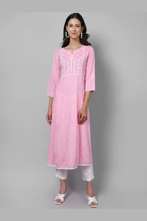 CANTABIL Women Pink Floral Embroidered Panelled Kurti with Trousers