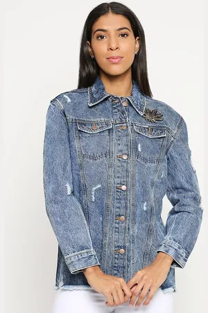 LOVEGEN Women Blue Typography Denim Jacket