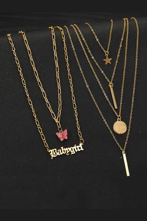 Jewels Galaxy Set of 2 Gold-Plated & Red Brass Necklaces