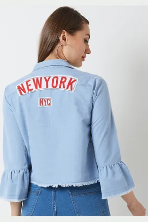 Miss Chase Women Blue Solid Denim Jacket