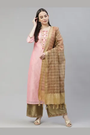 Tulsattva Women Pink Ethnic Motifs Embroidered Regular Kurta with Palazzos & With Dupatta