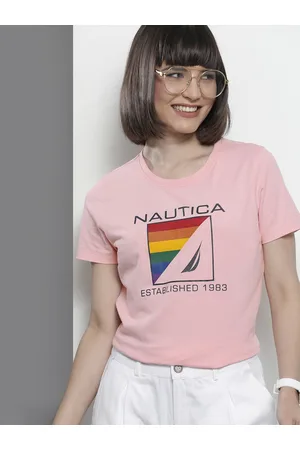 Nautica Women Pink Typography Printed Pure Cotton T-shirt