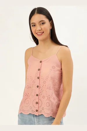 A. Peach Embroidered Floral Corset Tank Top - Women's Tank Tops in Black