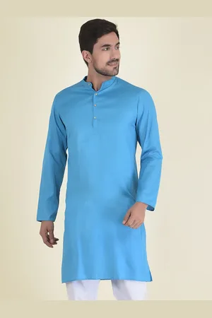 DEYANN Men Blue Jacquard Straight Kurta