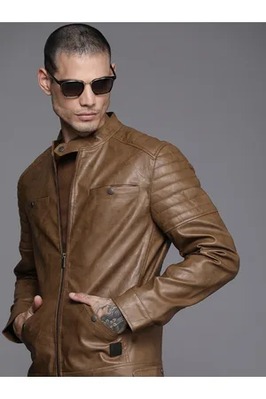 Tan Leather Jacket with Hood