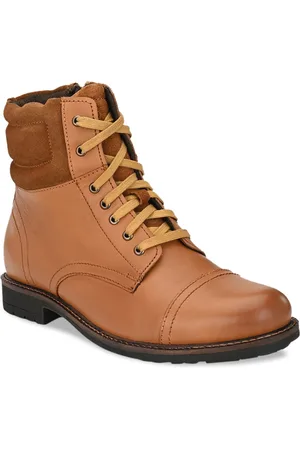Delize Men Tan Brown Leather High-top Flat Boots