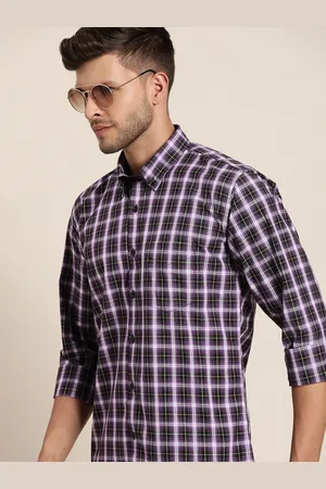 HANCOCK Men Mauve Slim Fit Tartan Checks Checked Cotton Casual Shirt