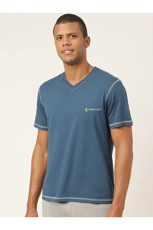 FREECULTR Men Blue Solid Cotton Lounge T-Shirt