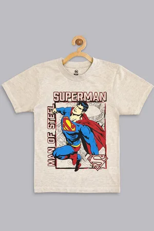 Kidsville Boys Beige & Blue Printed Superman T-Shirt