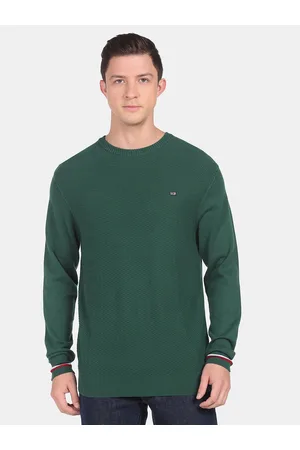 Arrow Men Green Pure Cotton Pullover Sweater