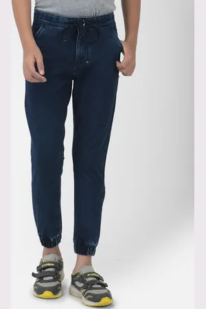 Crimsoune Club Boys Navy Blue Solid Denim Slim-Fit Joggers