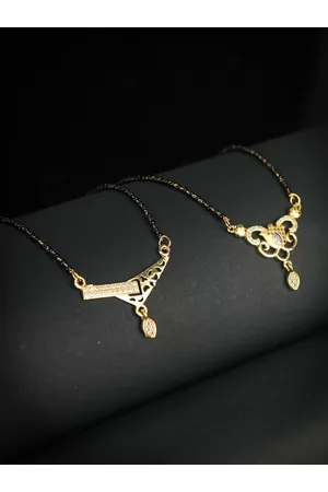 Priyaasi Set Of 2 White & Black Gold-Plated AD-Studded & Beaded Mangalsutra