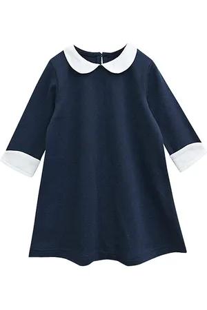 A.T.U.N. Girls Navy Blue Peter Pan Collar A-Line Dress