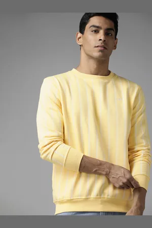 Park Avenue Men Yellow & White Striped Sweatshirt