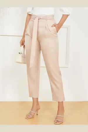 Styli Women Beige Tie-up Detailed Cropped Tailored Pants