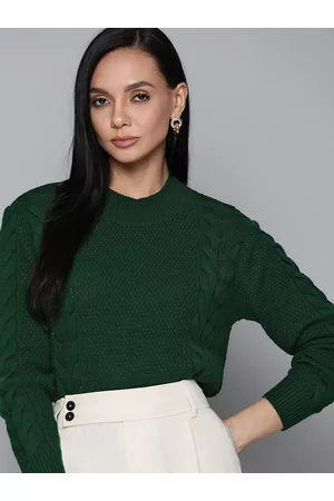 Chemistry Women Green Cable Knit Pullover