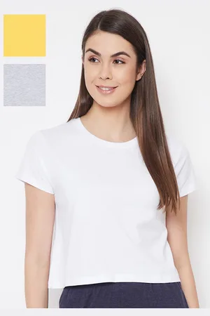 Clovia Pack Of 3 Women White & Yellow Solid Crop Lounge T-Shirts